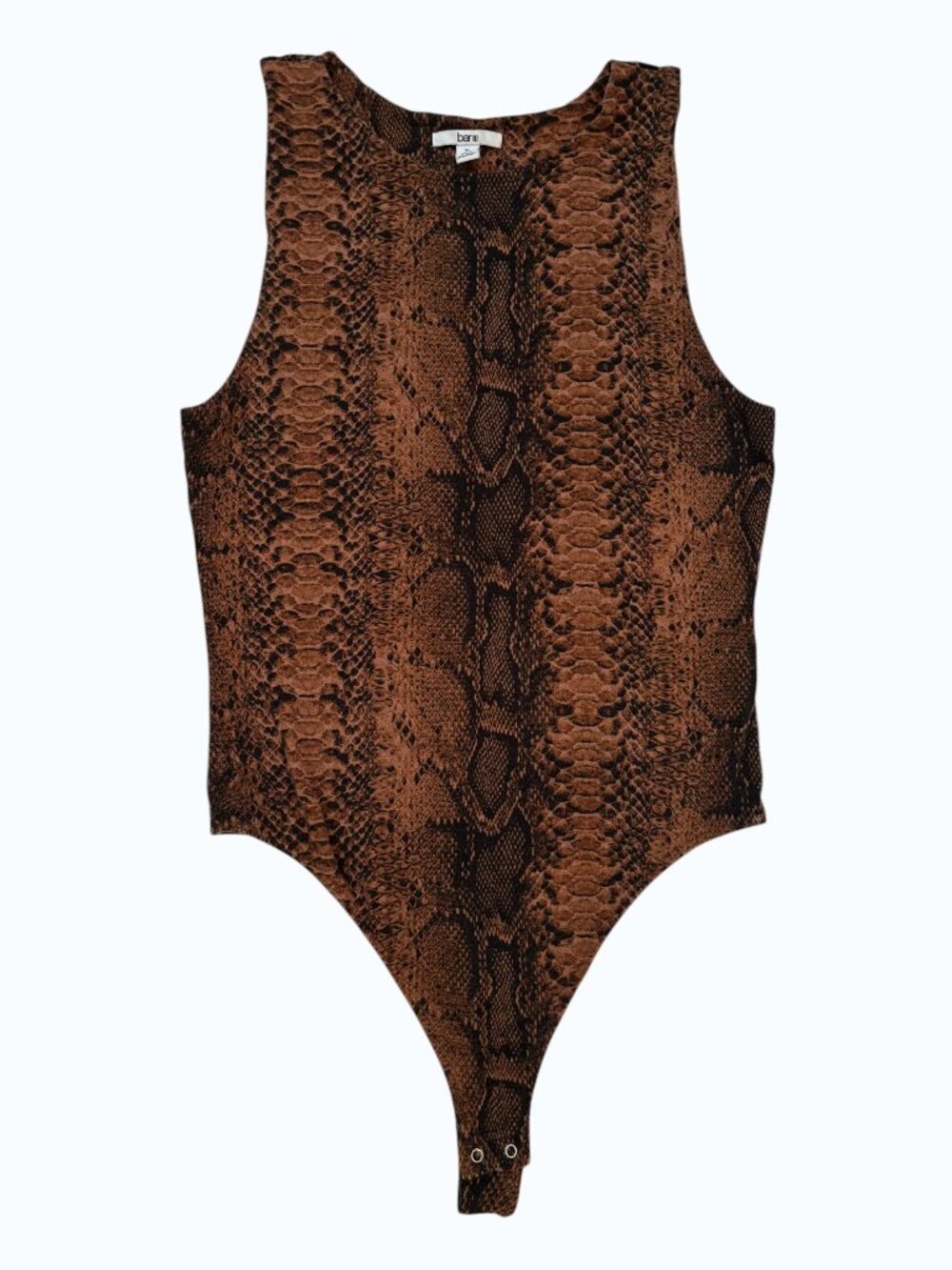 Bar III Snake Skin Animal Print Fitted Sleeveless Body Suit Crew Neck Brown XL